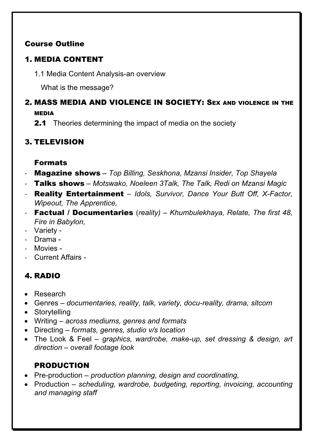 2. Mass Media and Violence in Society: Sex and Violence in the Media
