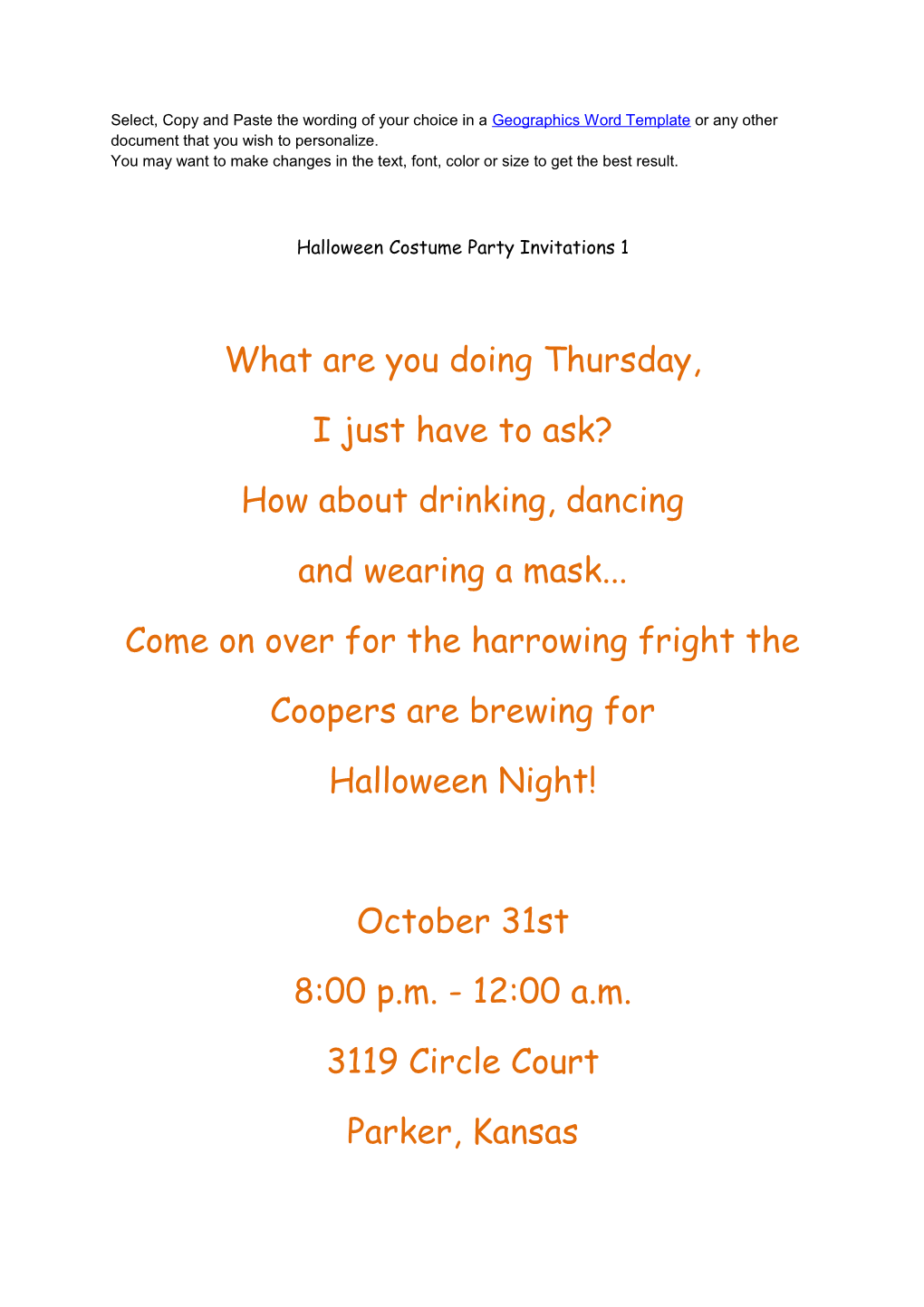 Halloween Costume Party Invitations 1