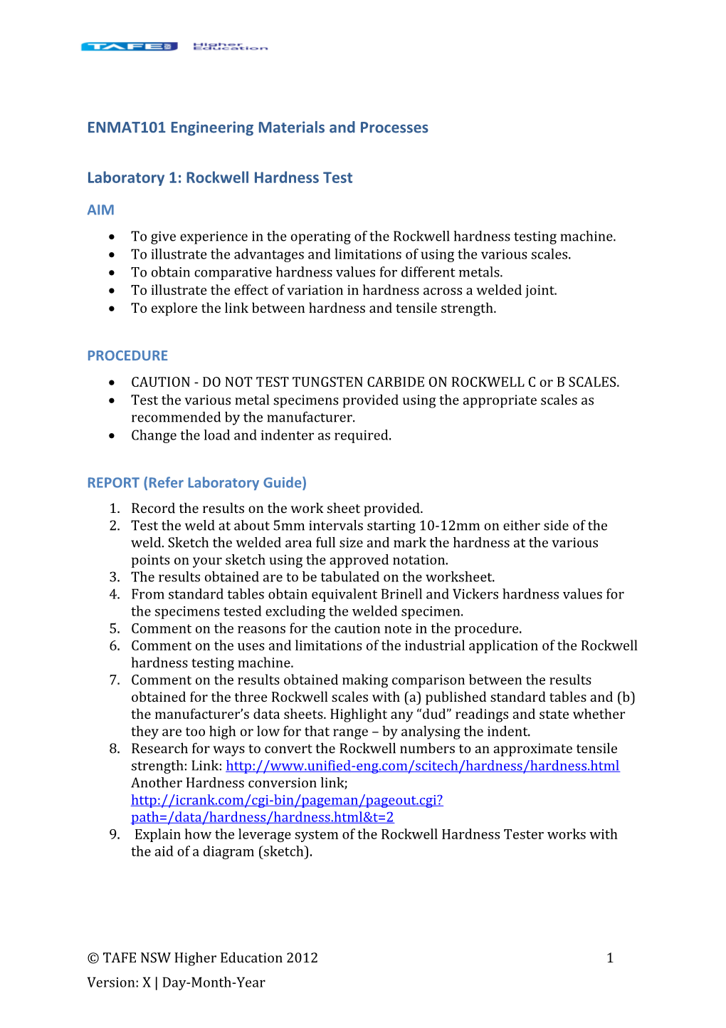 ENMAT101 Engineering Materials and Processes