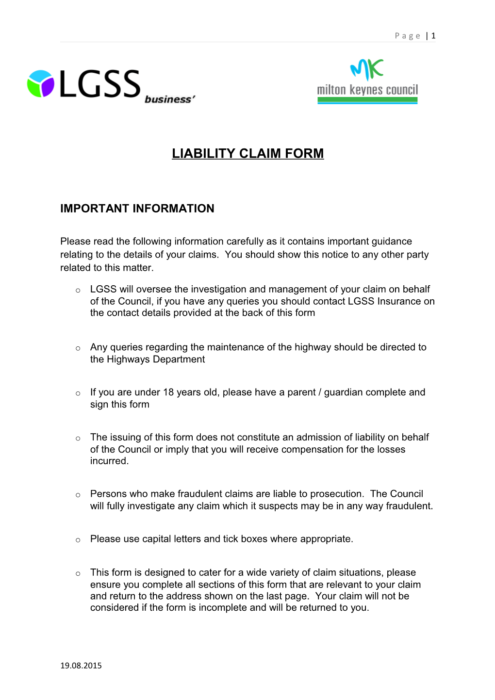 Liability Claim Form