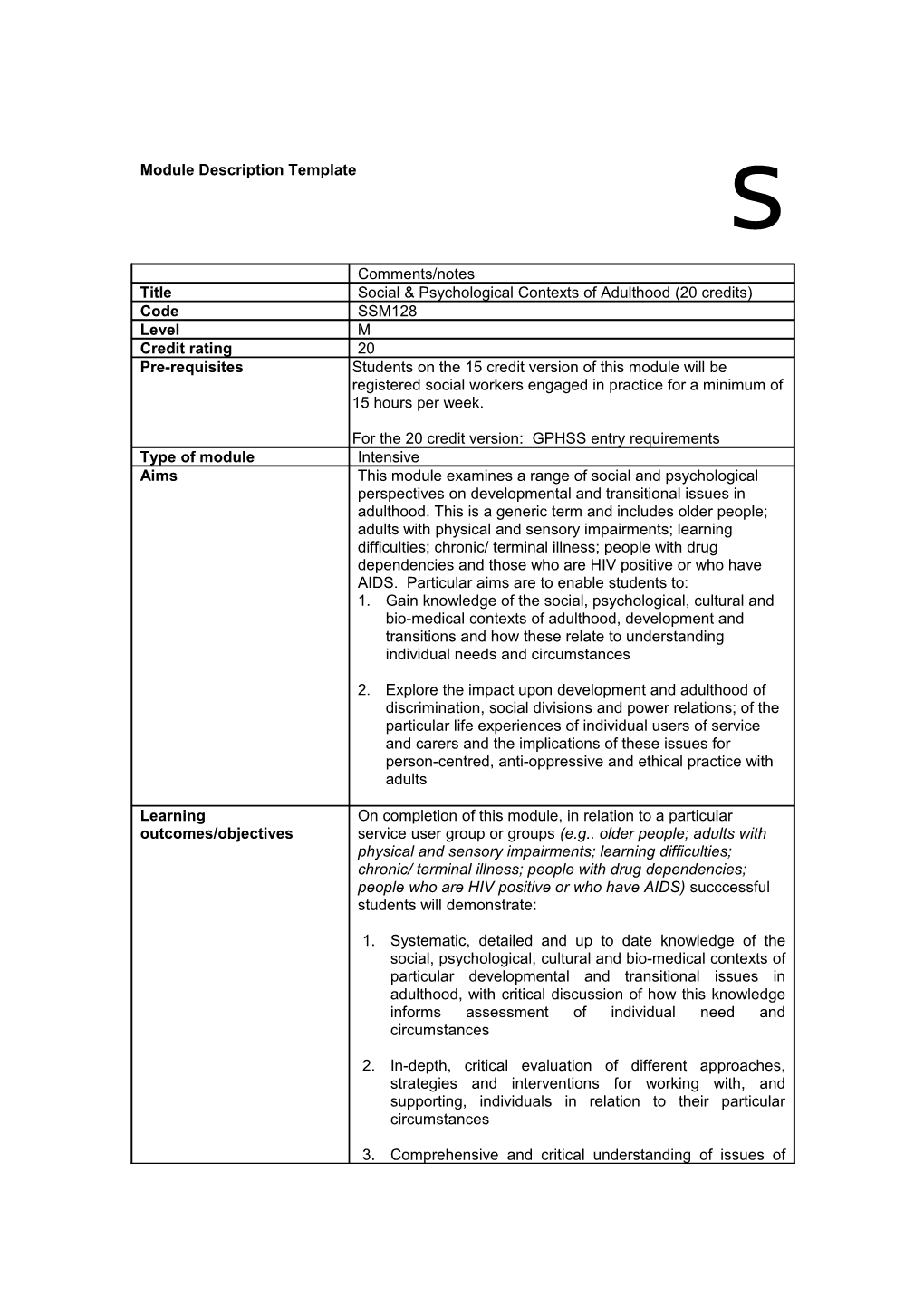 Module Description Template s2