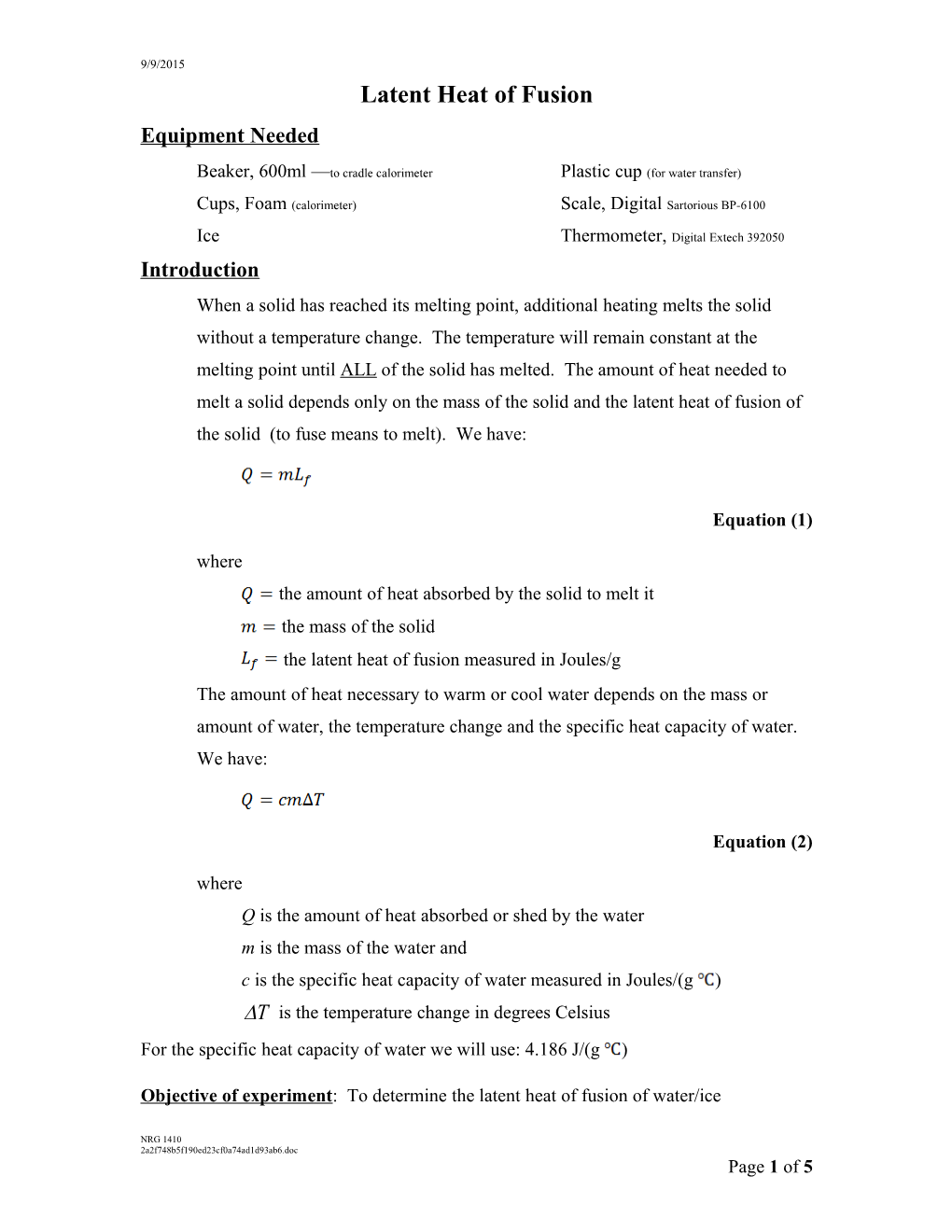 Latent Heat of Fusion