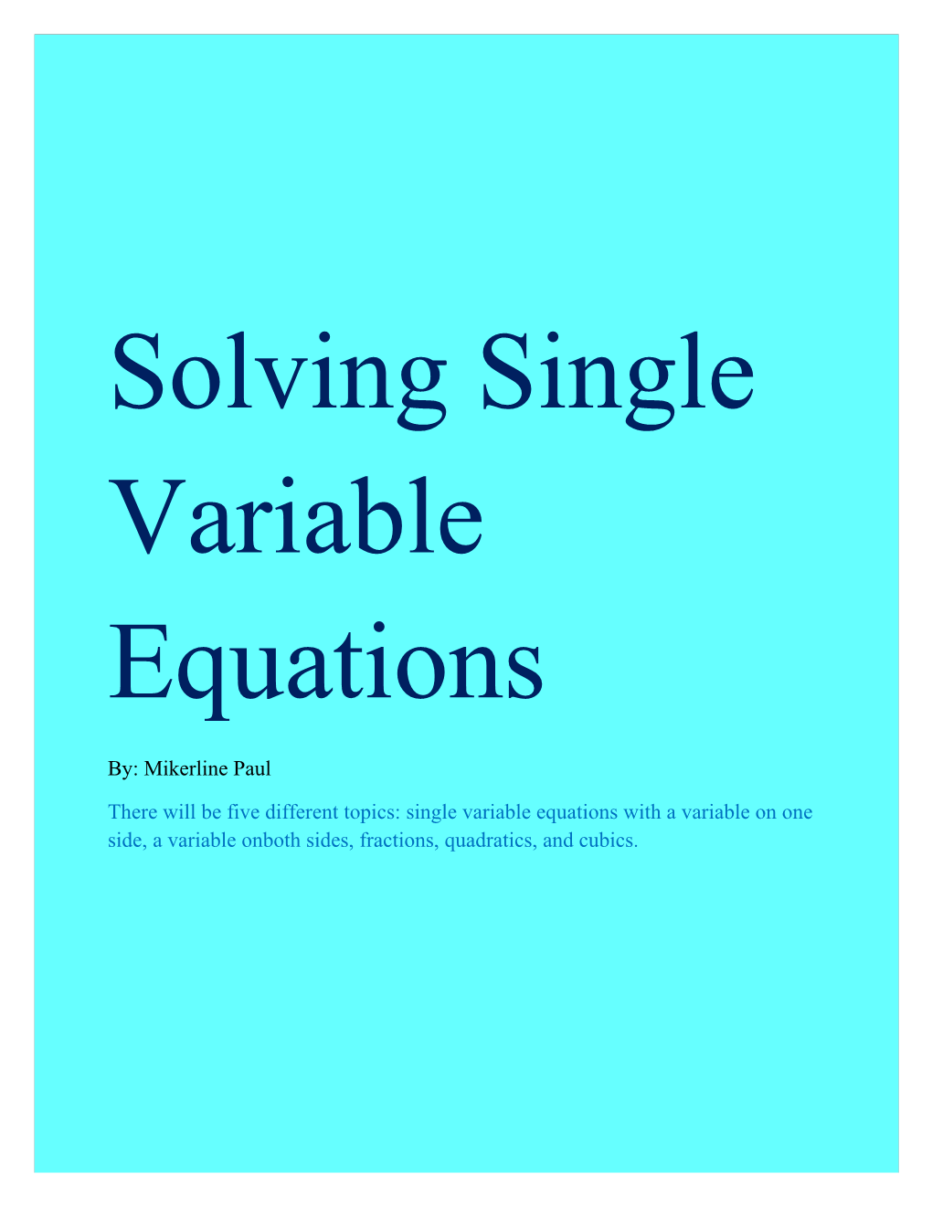 Solving Single Variable Equations