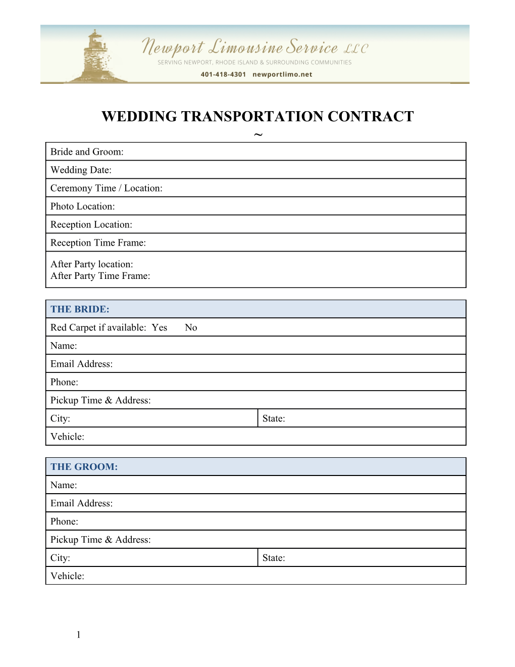 Wedding Transportation Contract