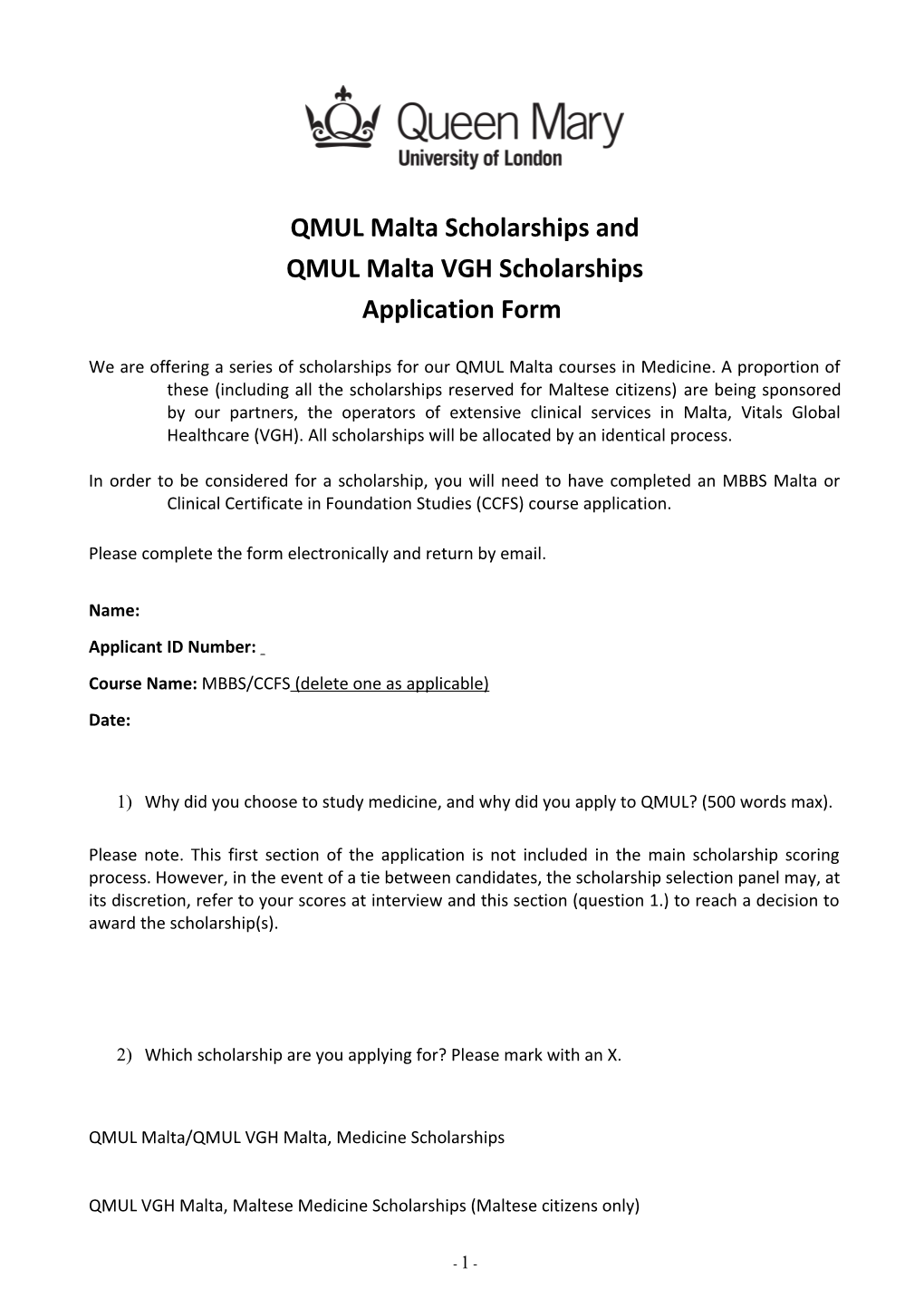 QMUL Malta Scholarships And