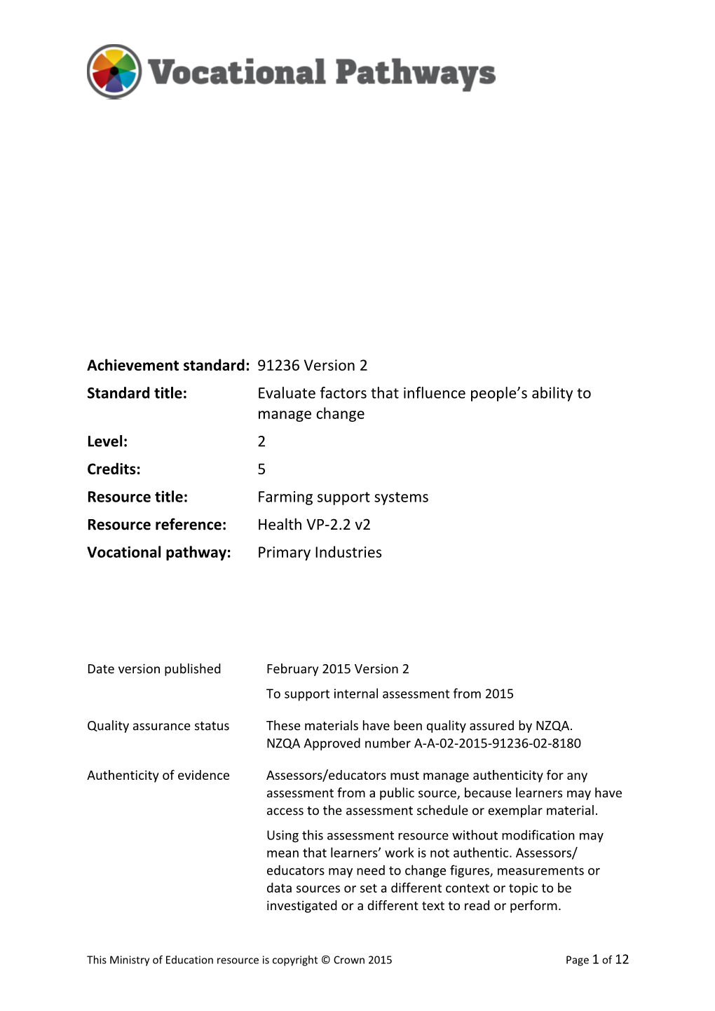 Vocational Pathways Internal Assessment Resource s5