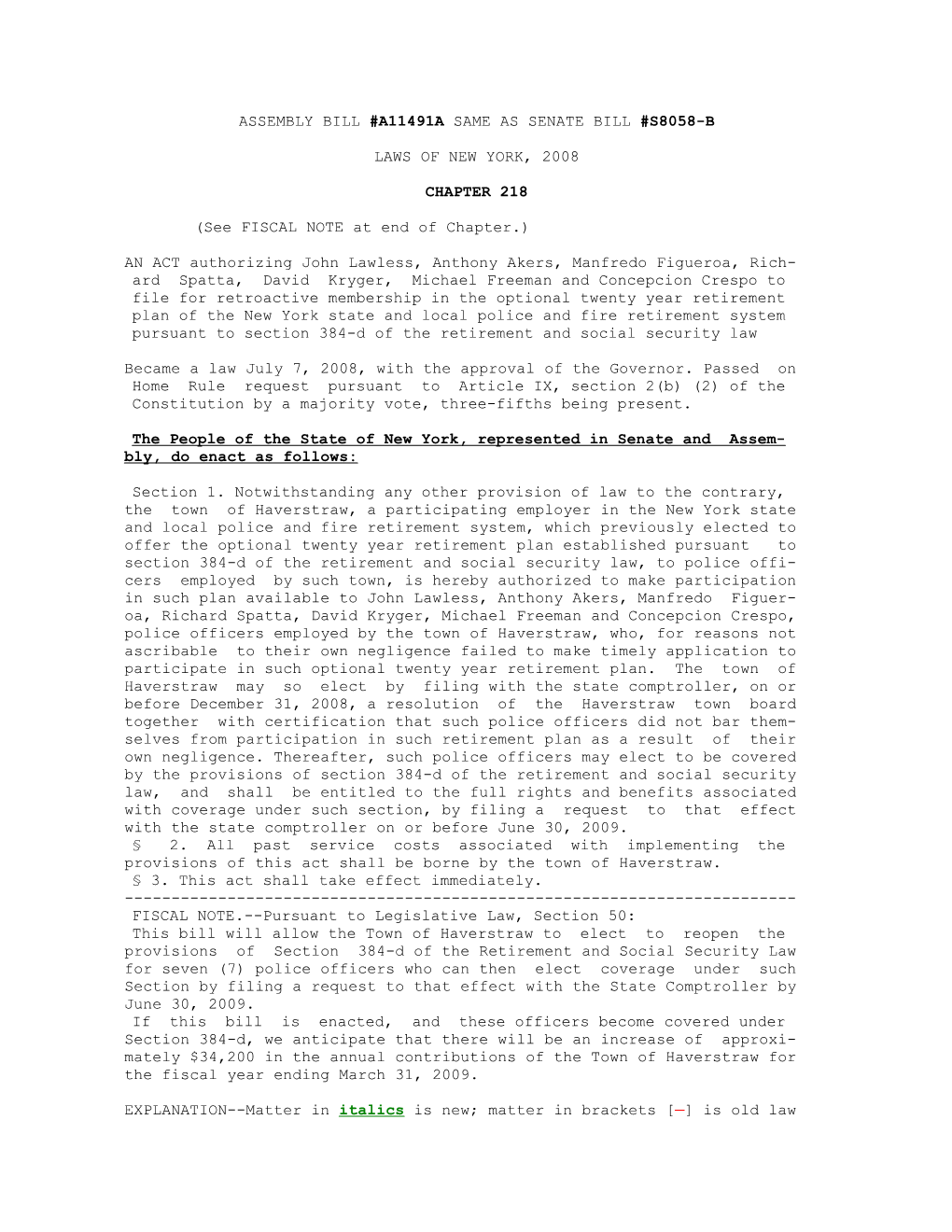 Assembly Bill #A11491a Same As Senate Bill #S8058-B