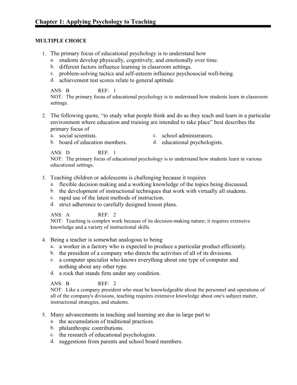 Chapter 1: Applying Psychology to Teaching