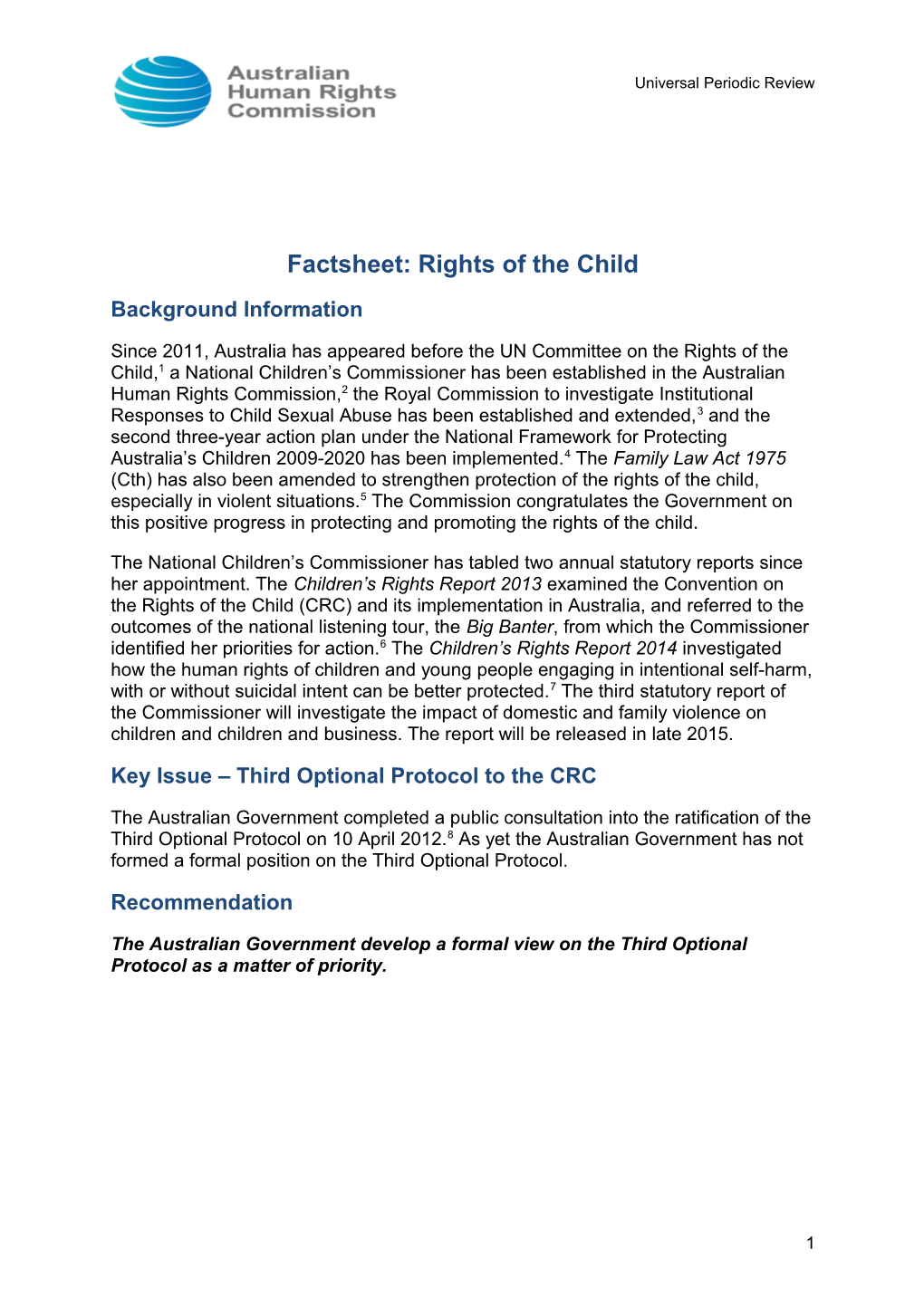 Factsheet: Rights of the Child