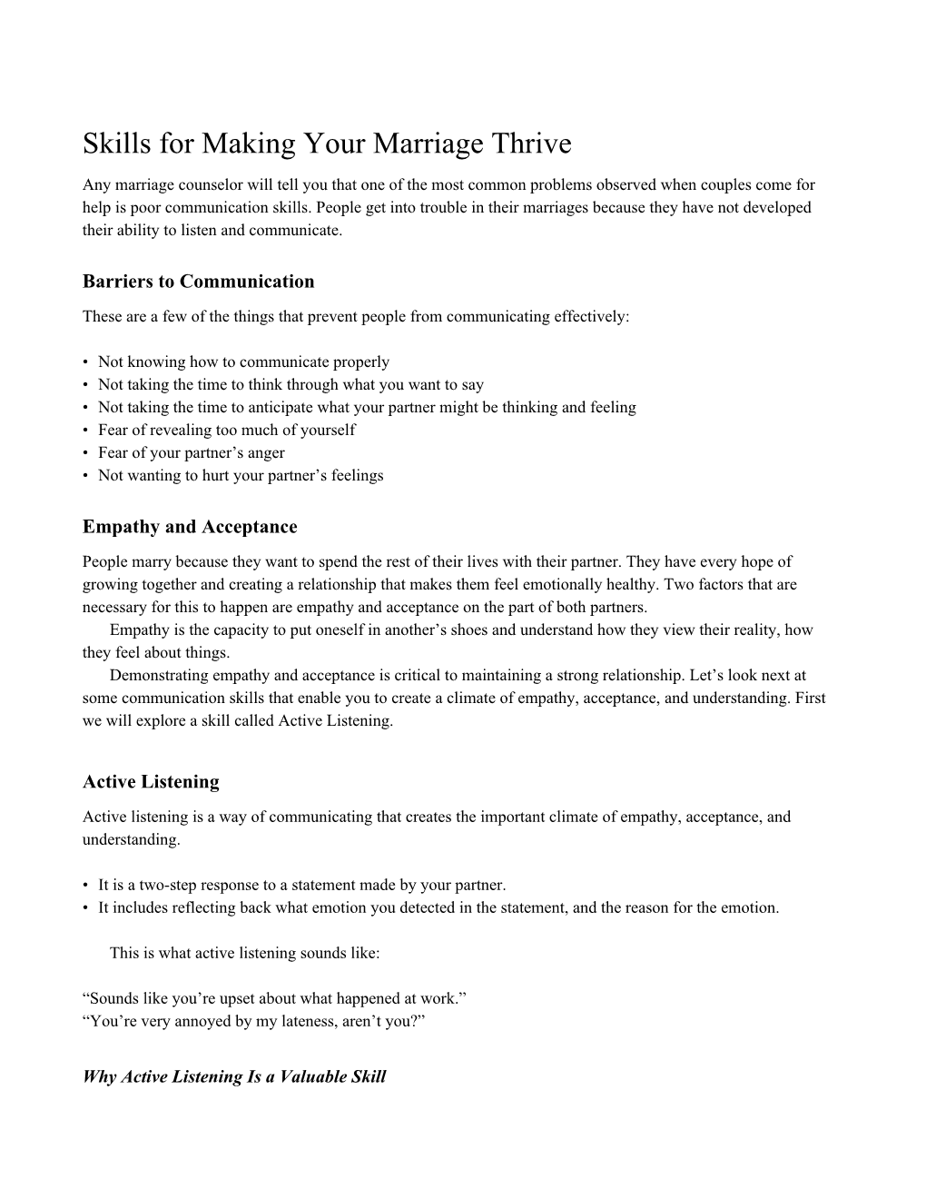 Skills for Making Your Marriage Thrive