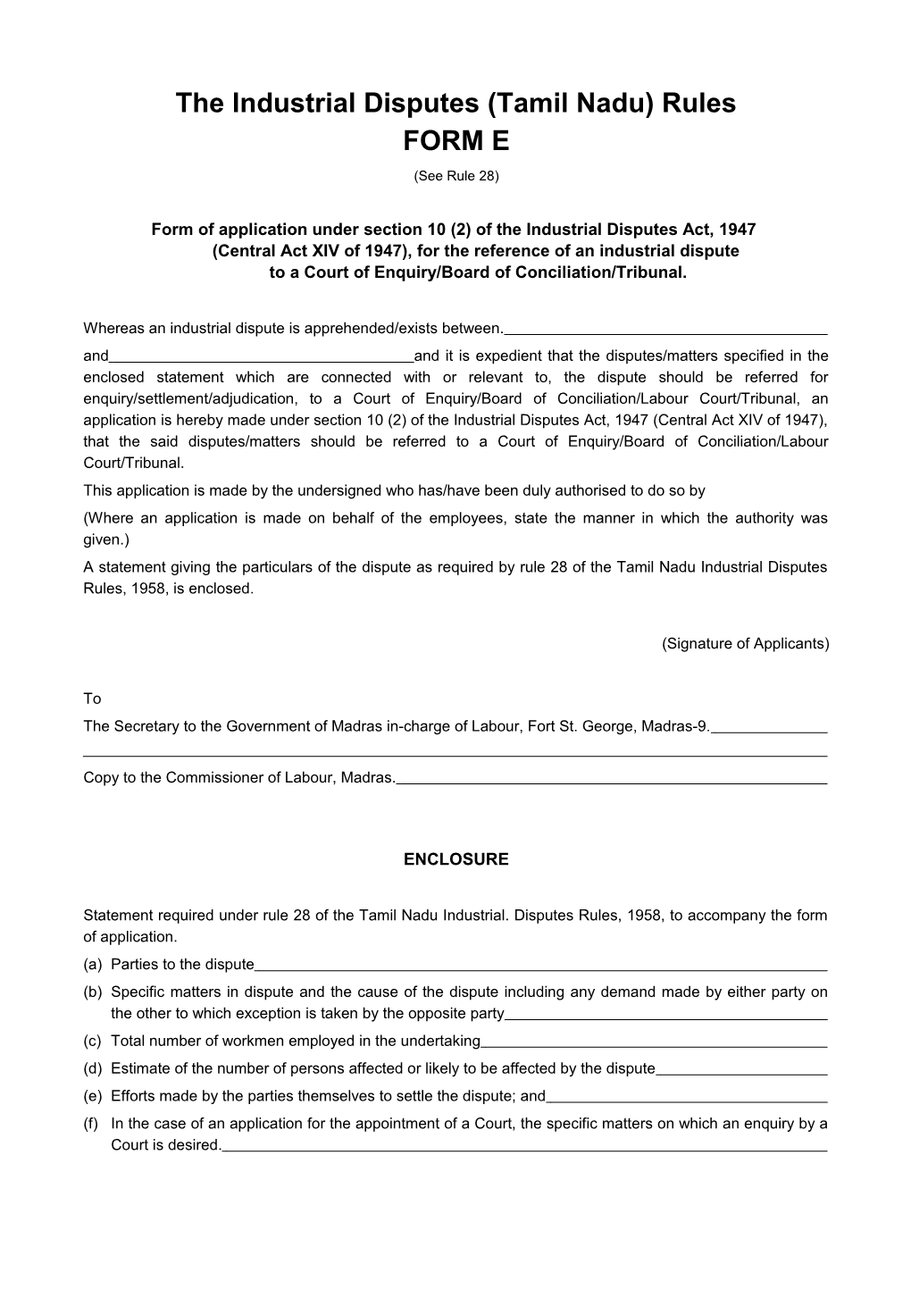 The Industrial Disputes (Tamil Nadu) Rules