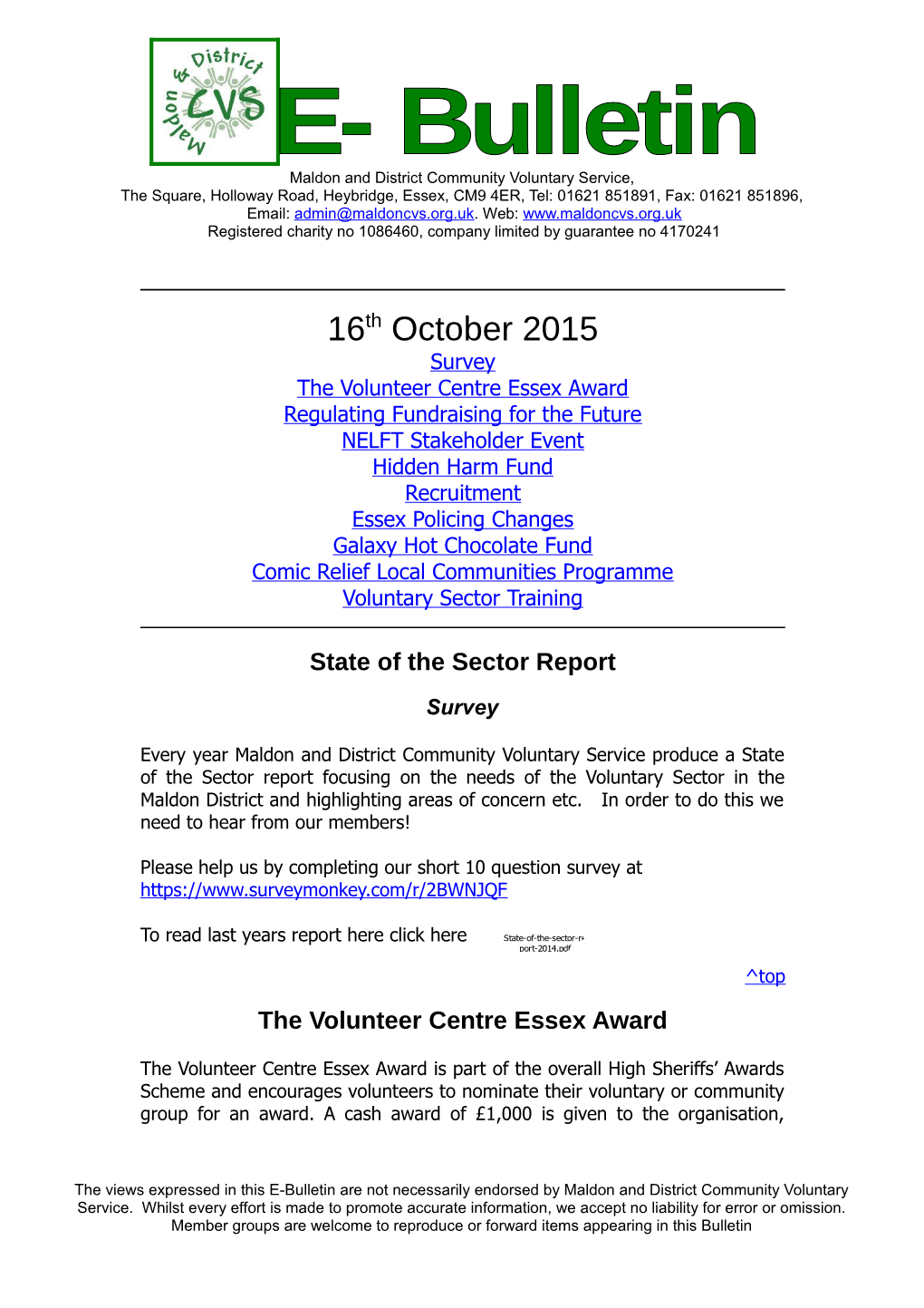 The Volunteer Centre Essex Award