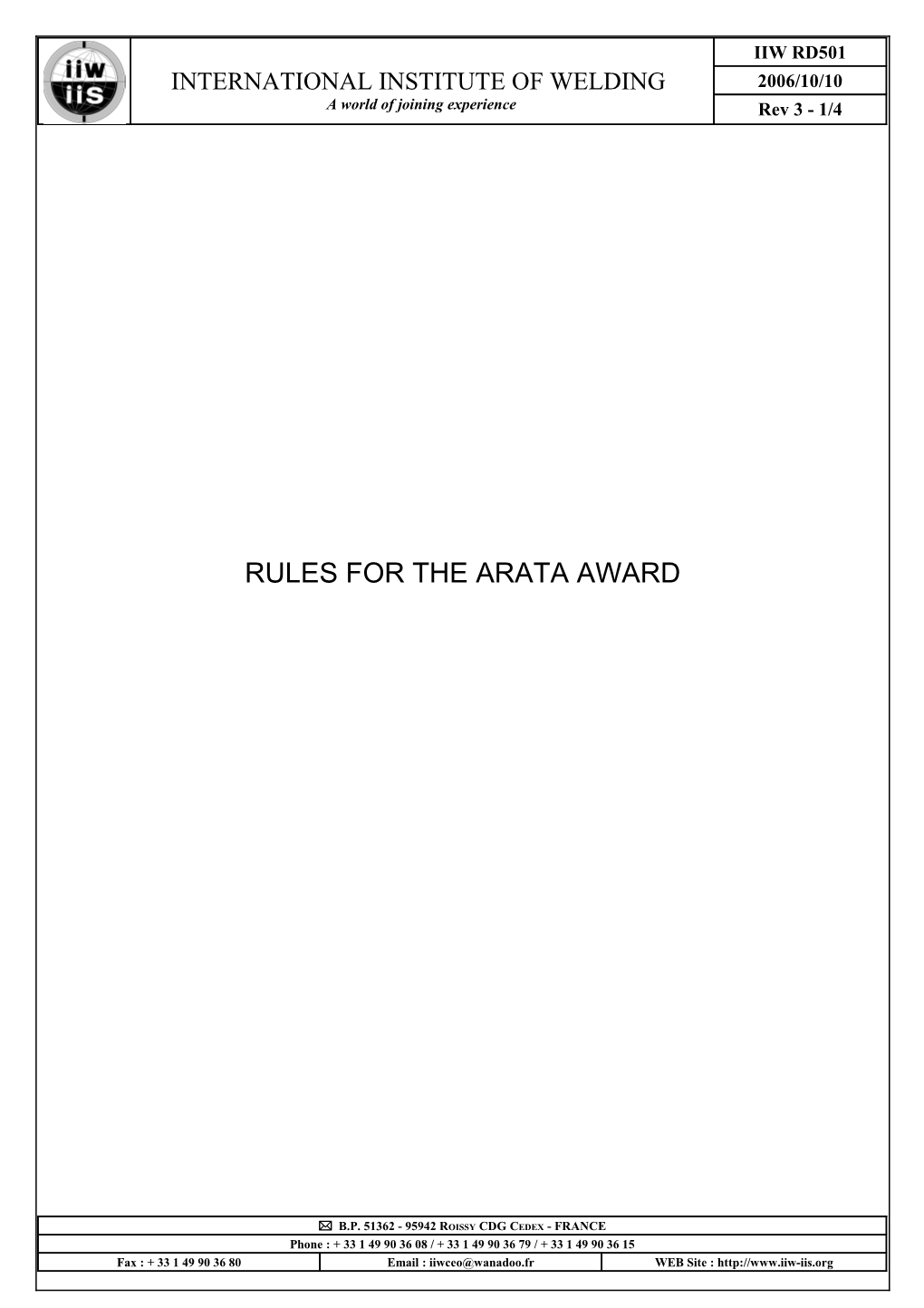 Rules for the Arata Award