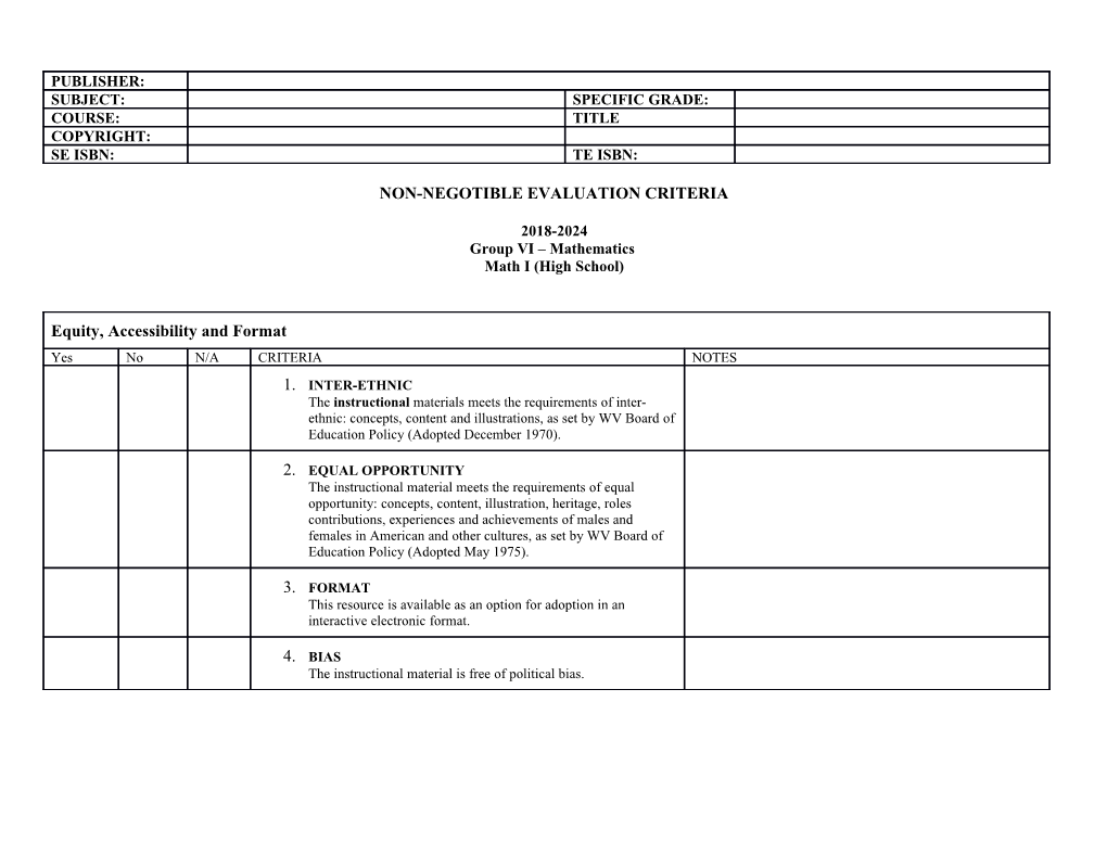 Non-Negotible Evaluation Criteria