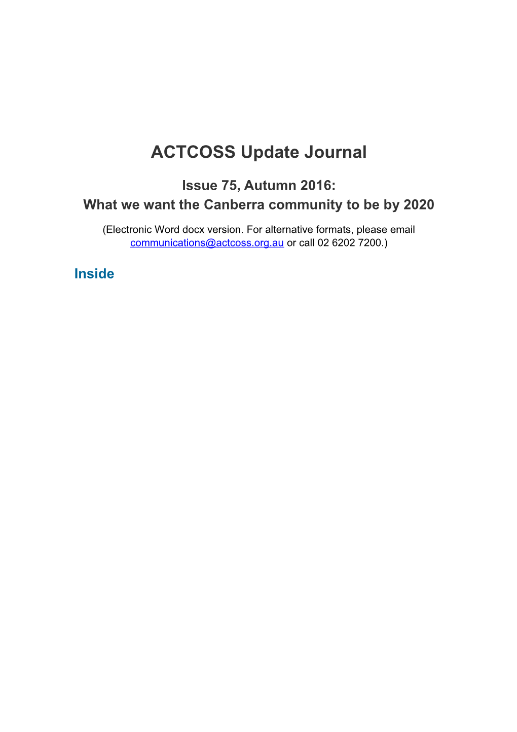 ACTCOSS Update Journal