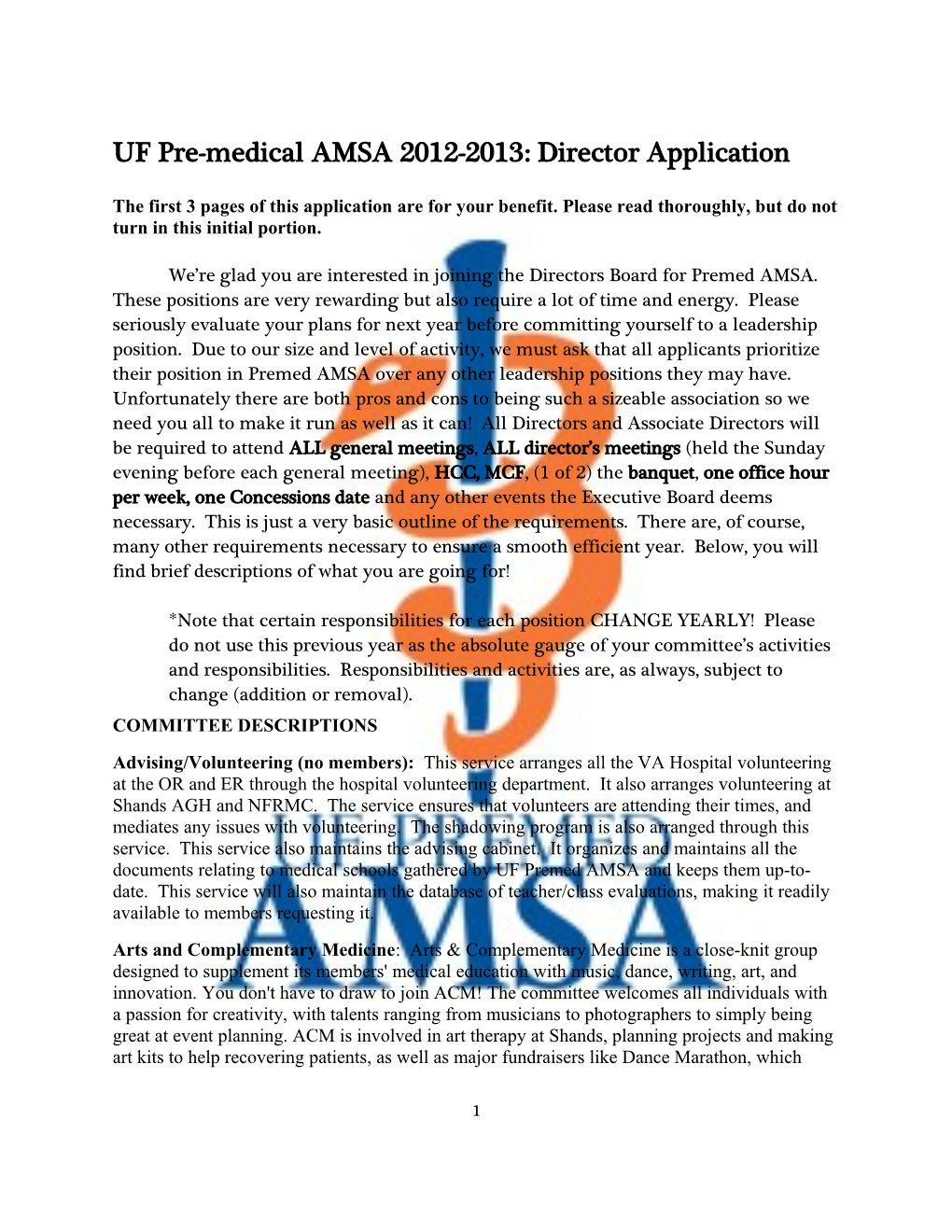 UF Pre-Medical AMSA 2012-2013: Director Application