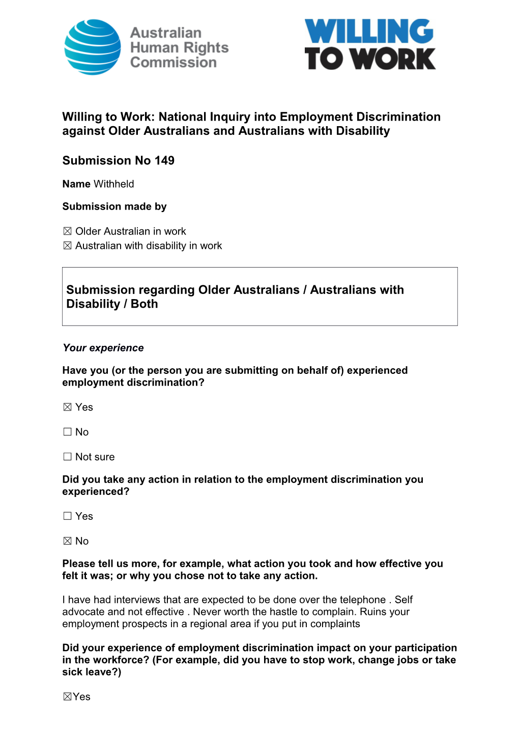 Willing to Work: National Inquiry Into Employment Discrimination Against Older Australians s1