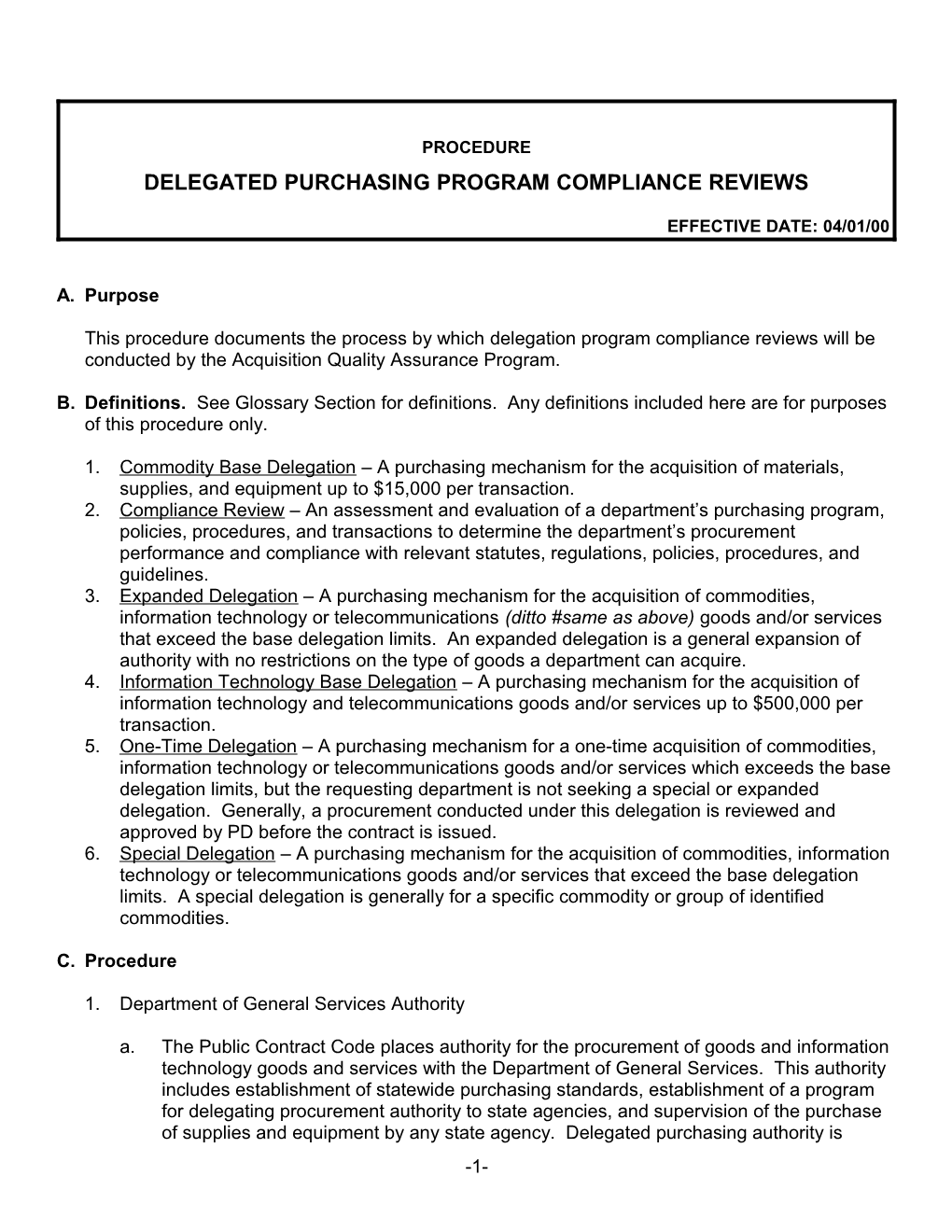 Delegated Purchasing Program Compliance Reviews