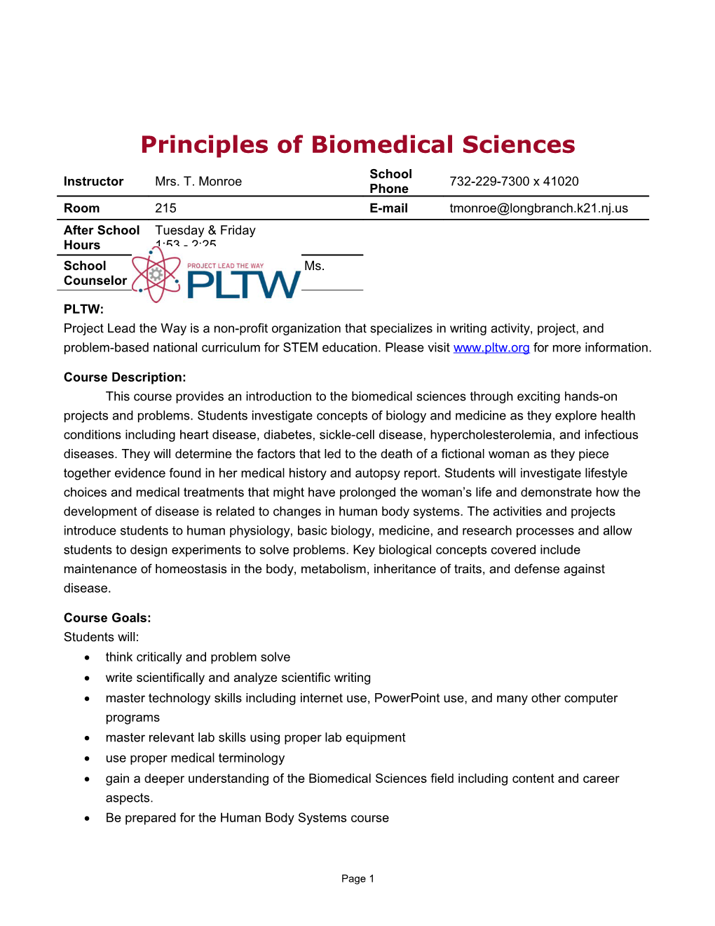 Principles of Biomedical Sciences