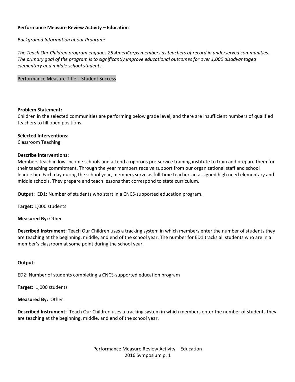 Performance Measure Review Activity Education