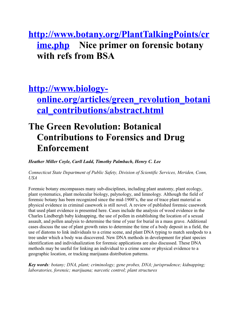 Nice Primer on Forensic Botany with Refs from BSA