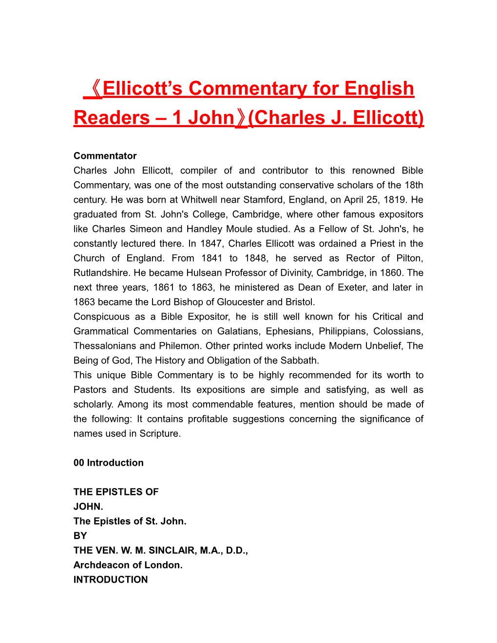 Ellicott S Commentary for English Readers 1 John (Charles J. Ellicott)