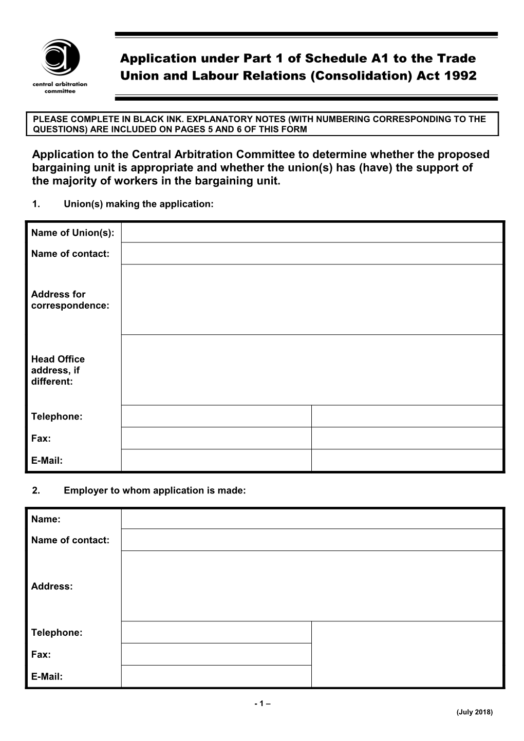 Application Form - Part I (February 2012)