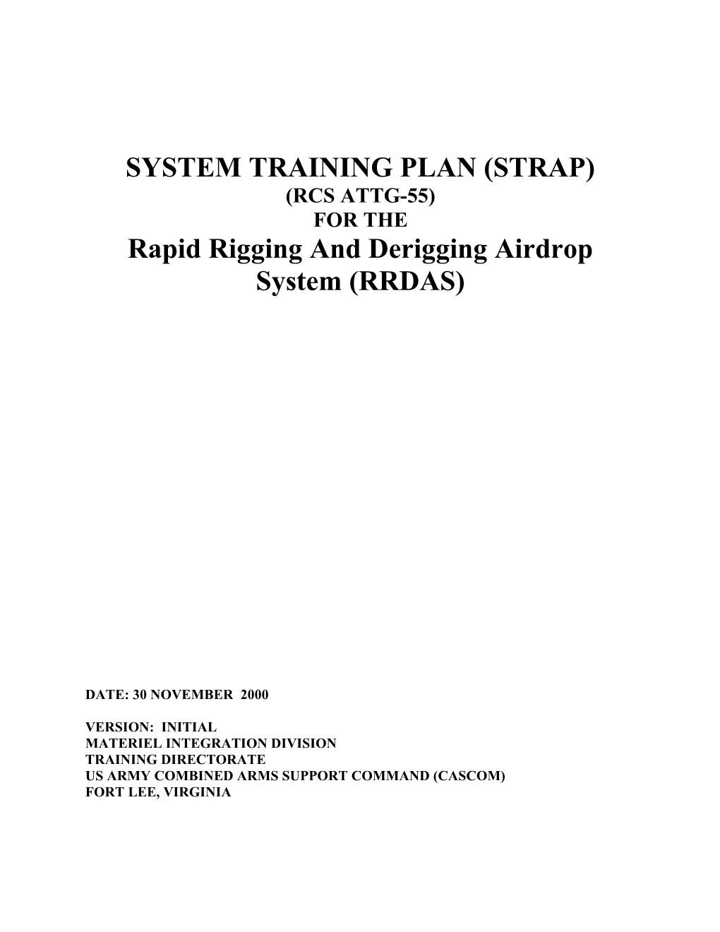 System Training Plan (Strap)