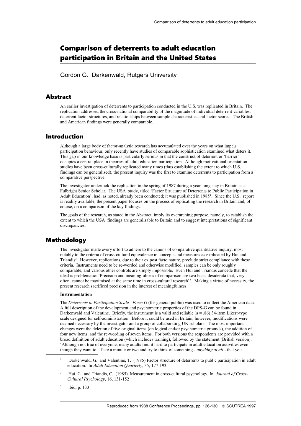 Comparison of Deterrents to Adult Education Participation in Britain and the United States