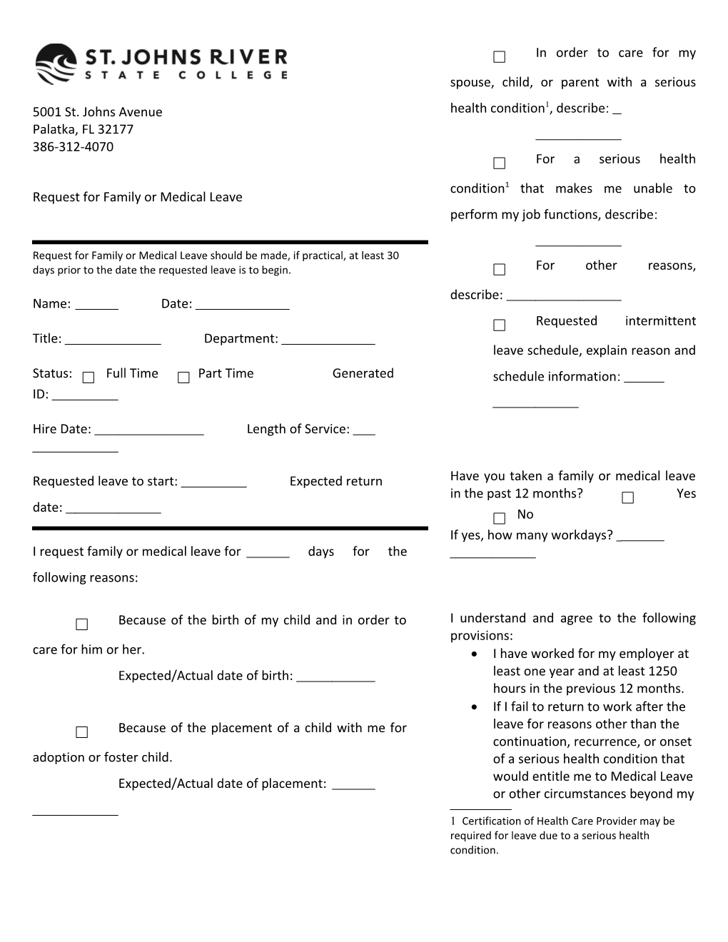 Request for Family Or Medical Leave