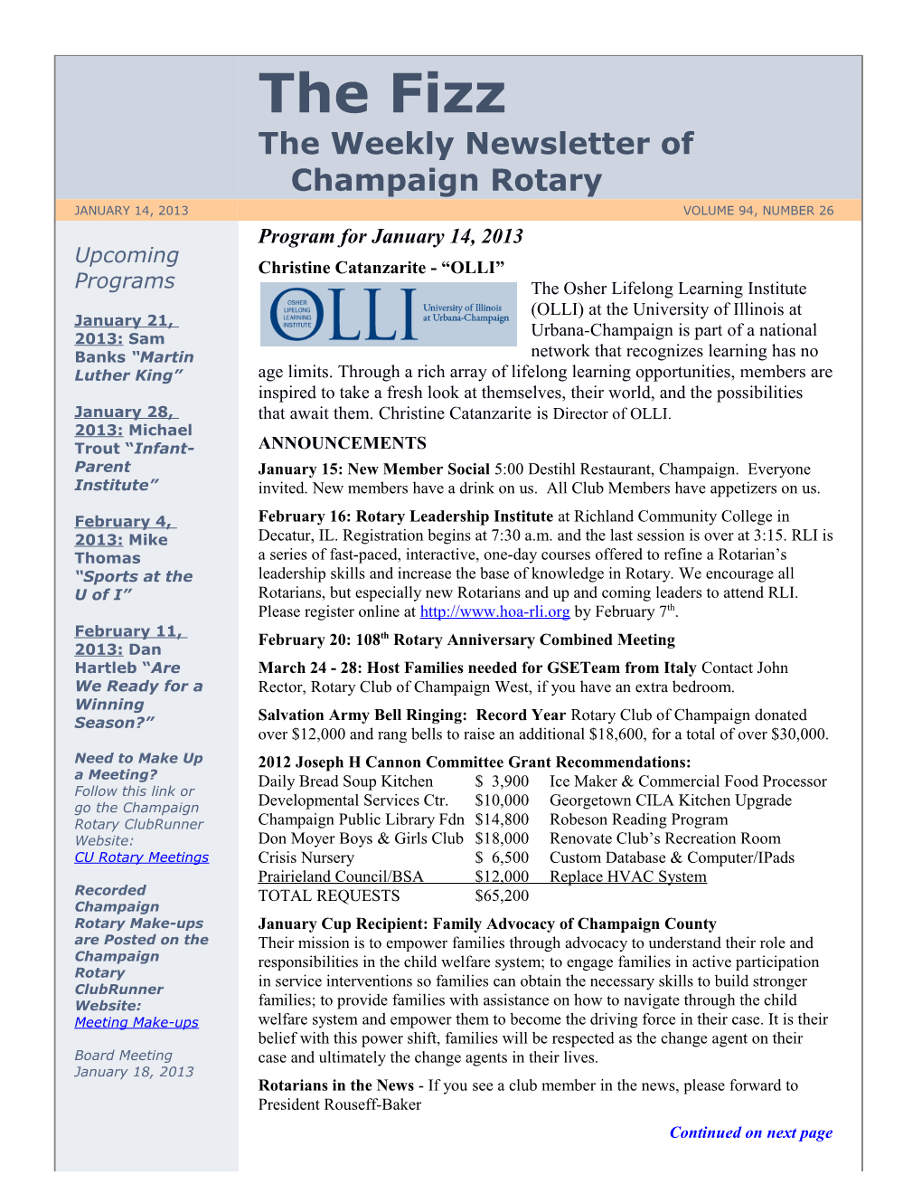 The Weekly Newsletter of Champaign Rotary