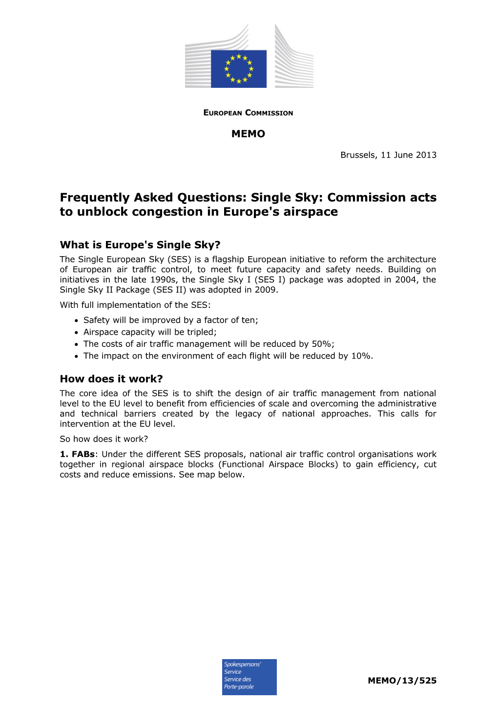 Frequently Asked Questions: Single Sky: Commission Acts to Unblock Congestion in Europe's