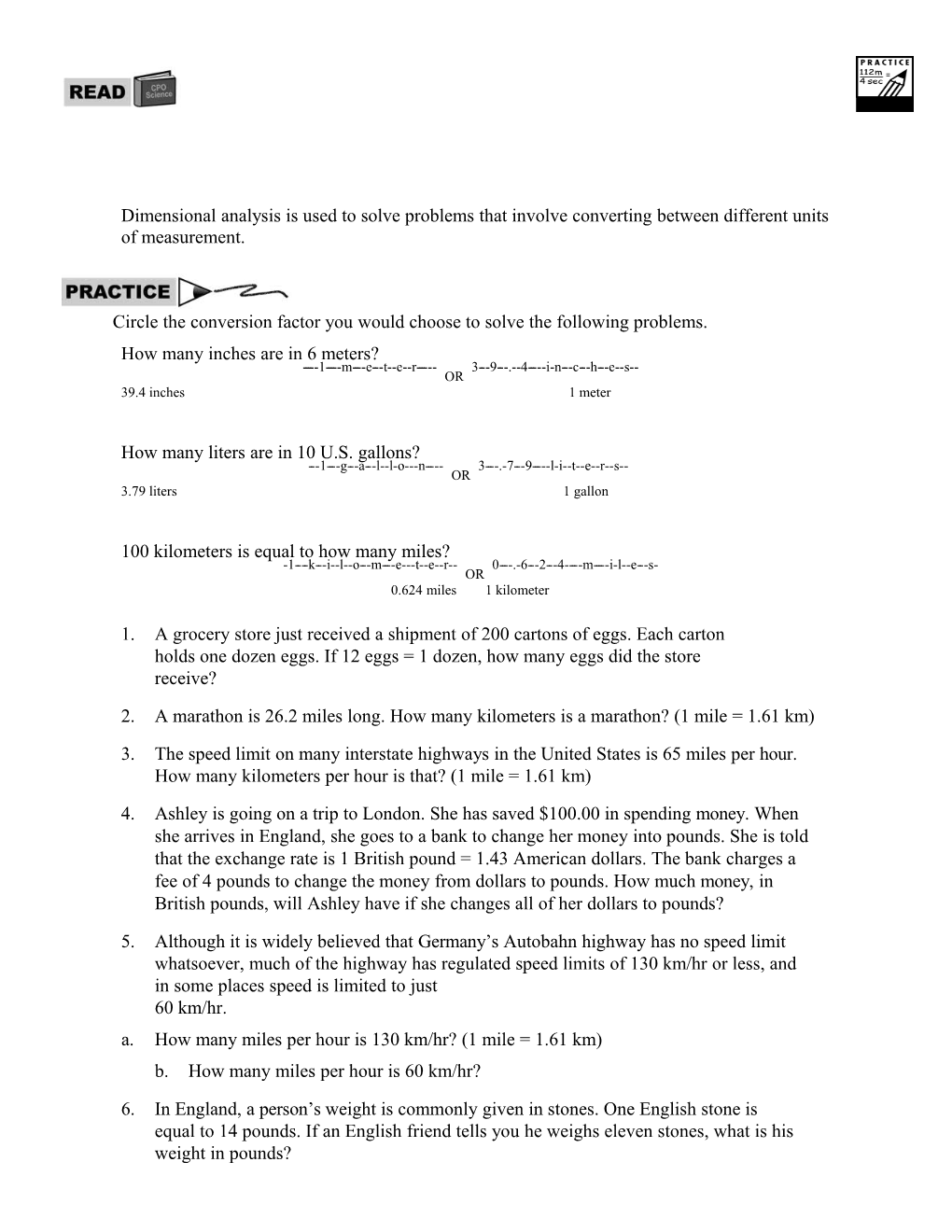 Circle the Conversion Factor You Would Choose to Solve the Following Problems