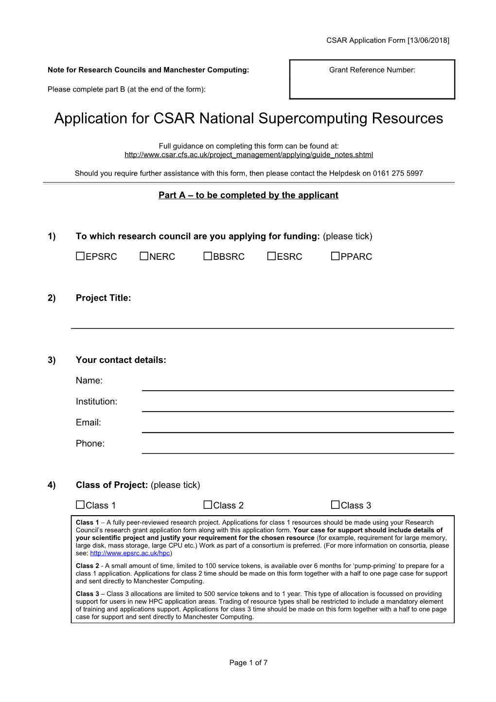 CSAR Application Form