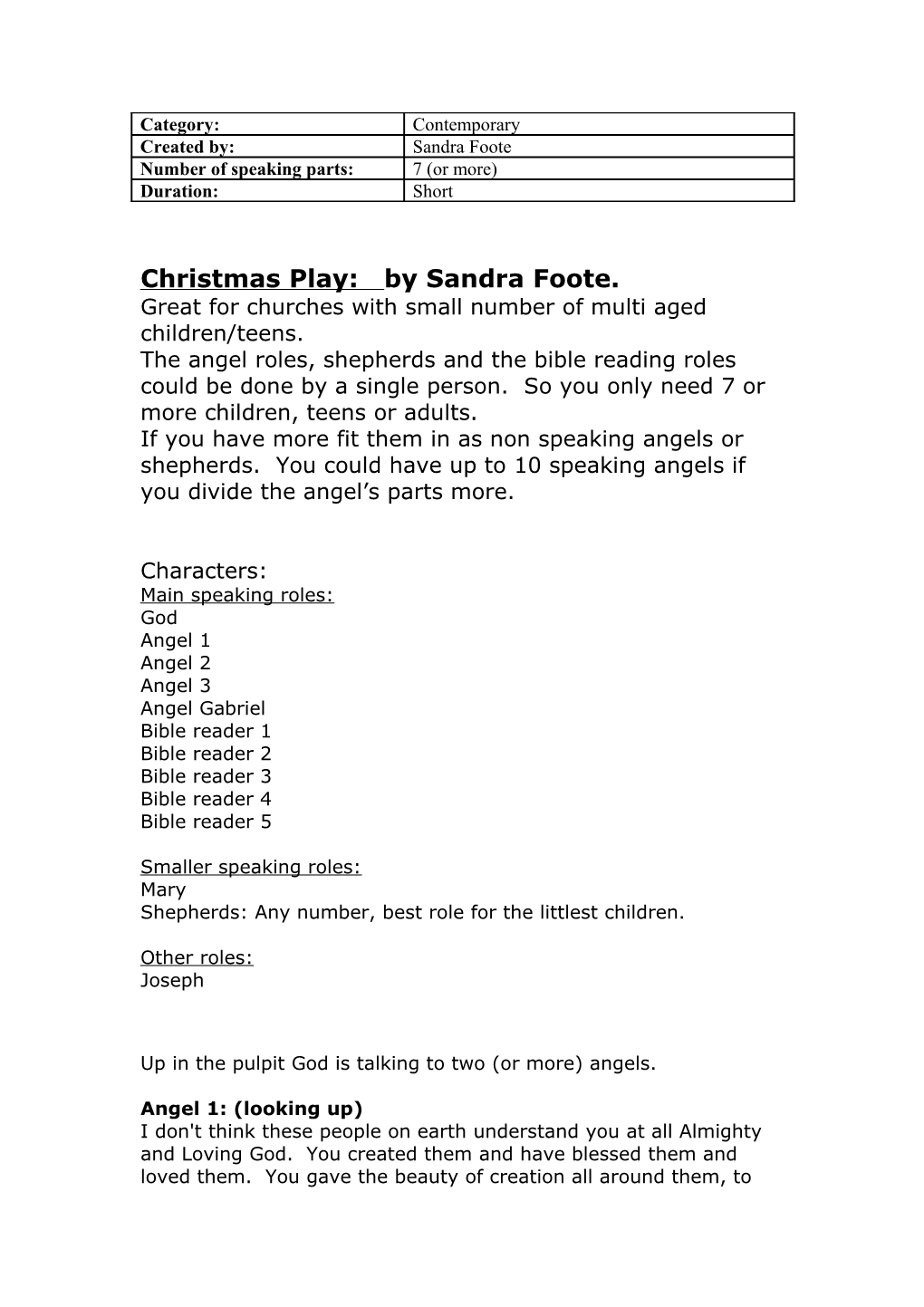 Christmas Play: by Sandra Foote