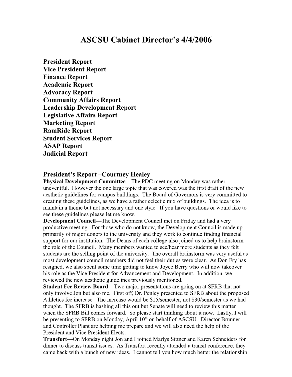ASCSU Cabinet Director S Reports 11/2/05