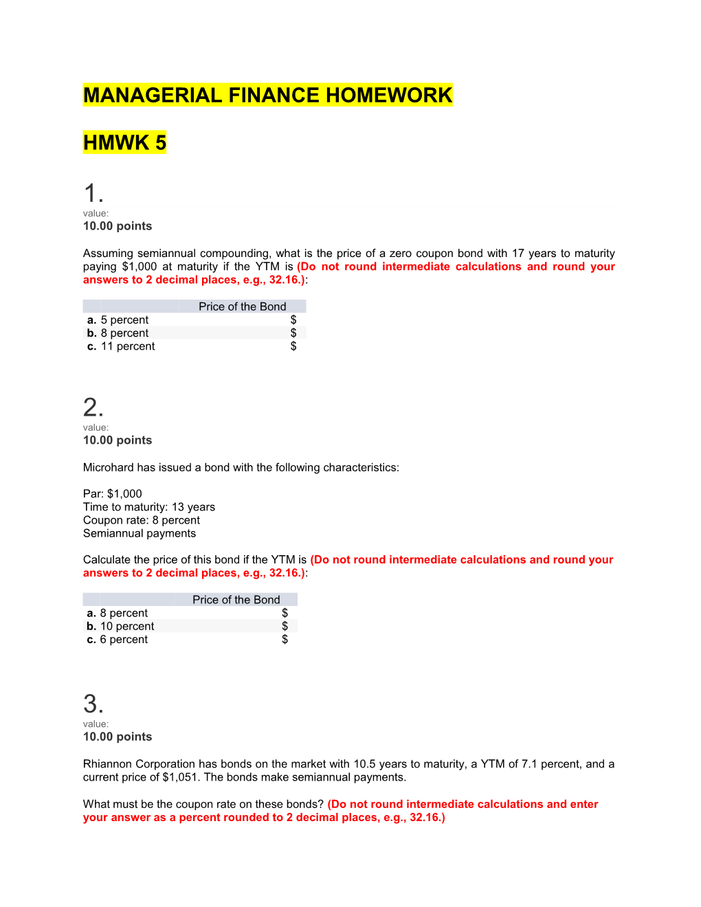 Managerial Finance Homework