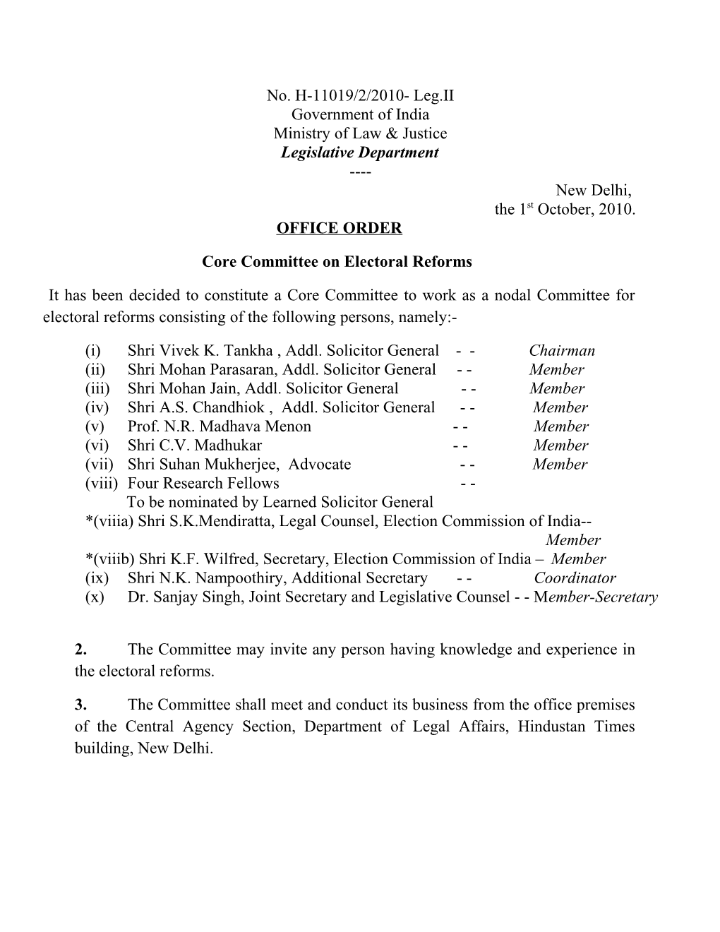 Core Committee on Electoral Reforms