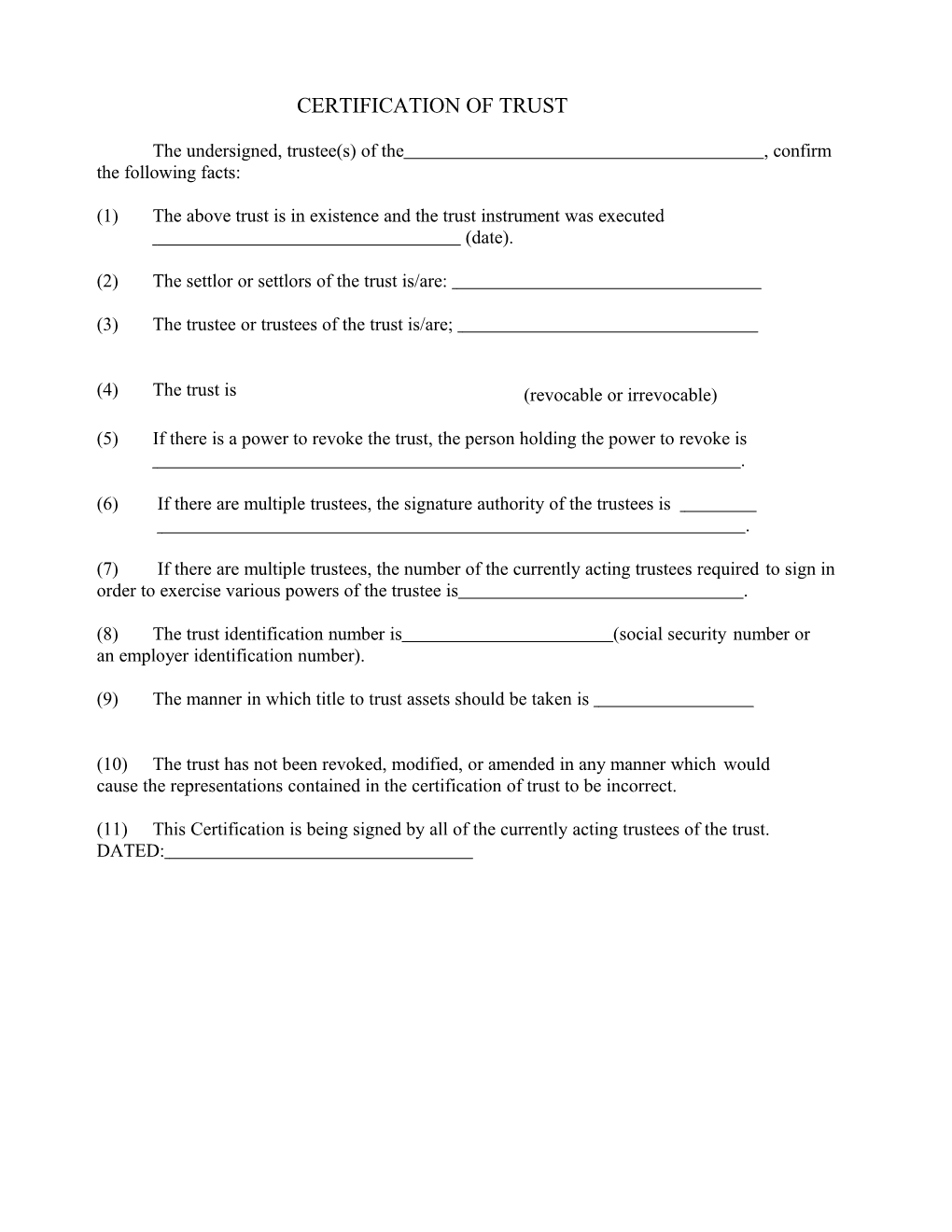 The Undersigned, Trustee(S) of The, Confirmthe Followingfacts