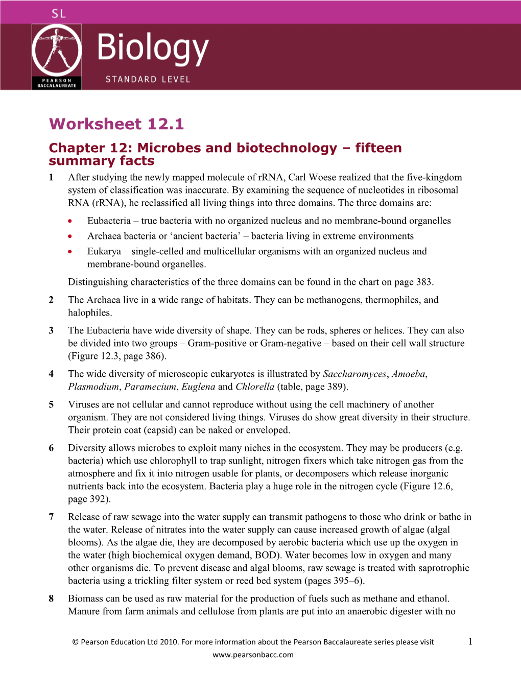 Chapter 12: Microbes and Biotechnology Fifteen Summary Facts