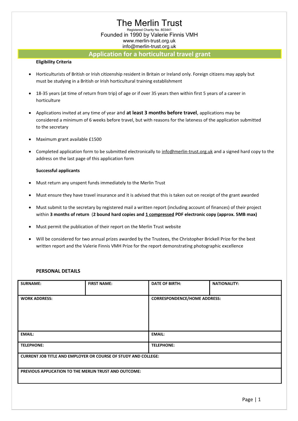 Application for a Horticultural Travel Grant