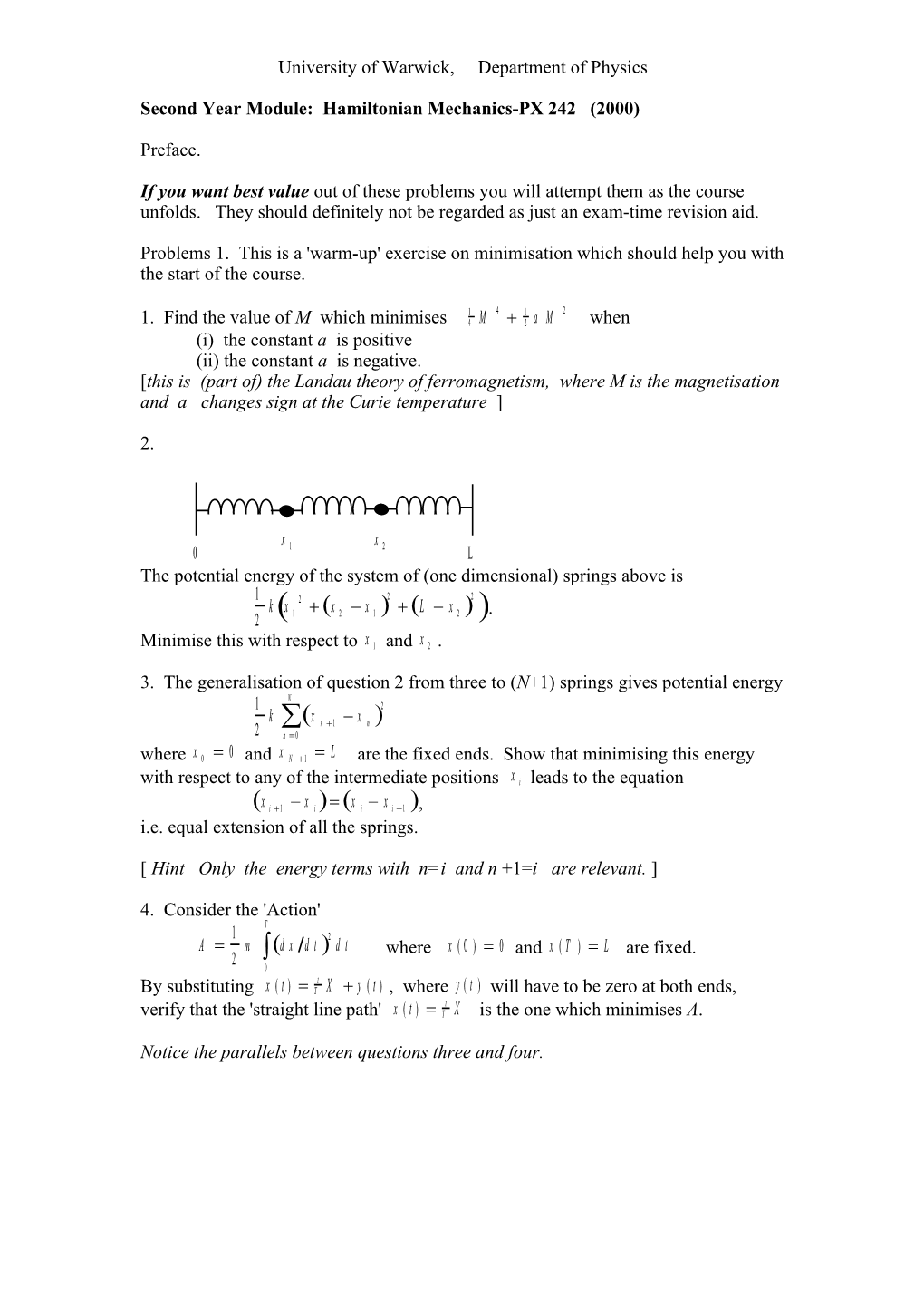Second Year Module: Hamiltonian Mechanics-PX 242 (2000)