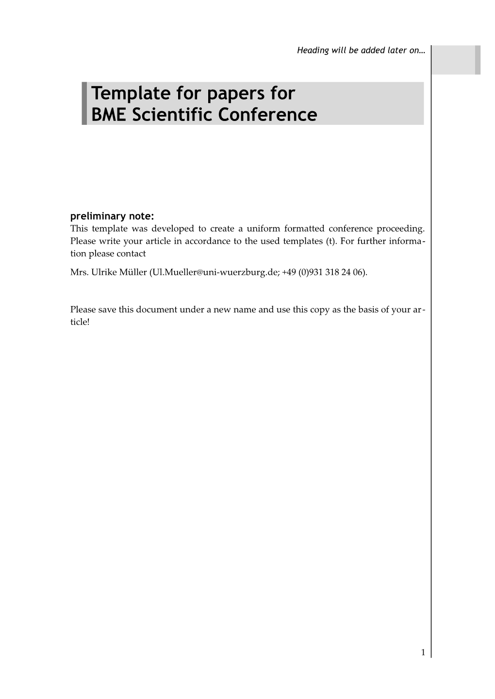 Template for Papers for BME Scientific Conference