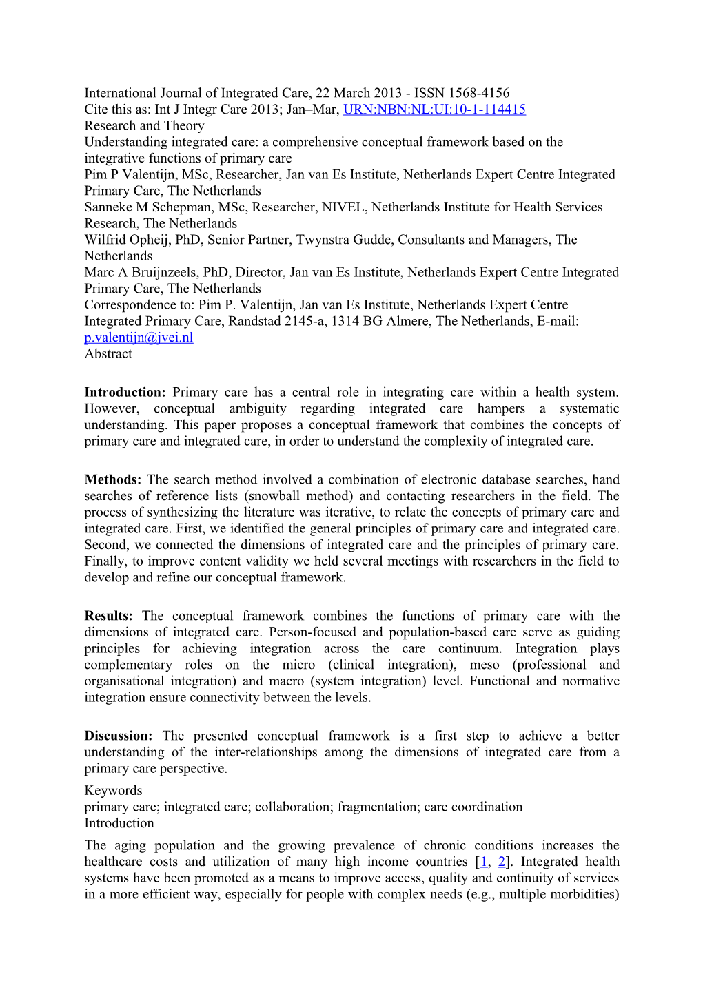International Journal of Integrated Care, 22 March 2013 - ISSN 1568-4156