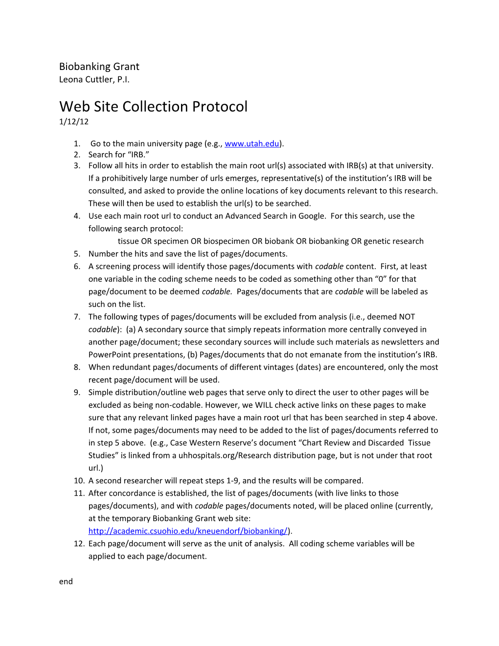 Web Site Collection Protocol