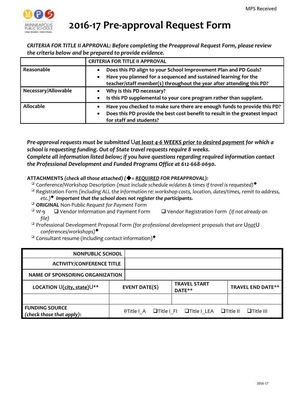 2016-17 Pre-Approval Request Form
