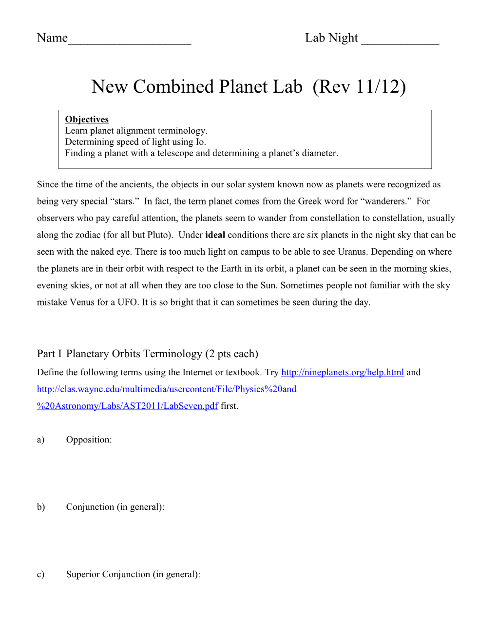 New Combined Planet Lab (Rev 11/12)