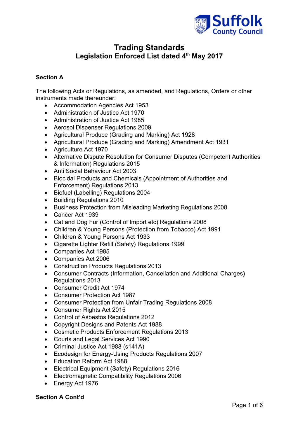 Legislation Enforced List Dated 4Th May 2017