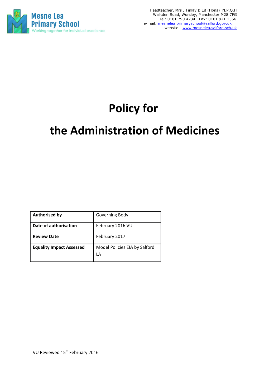 Policy on Supporting Children with Medical Needs In