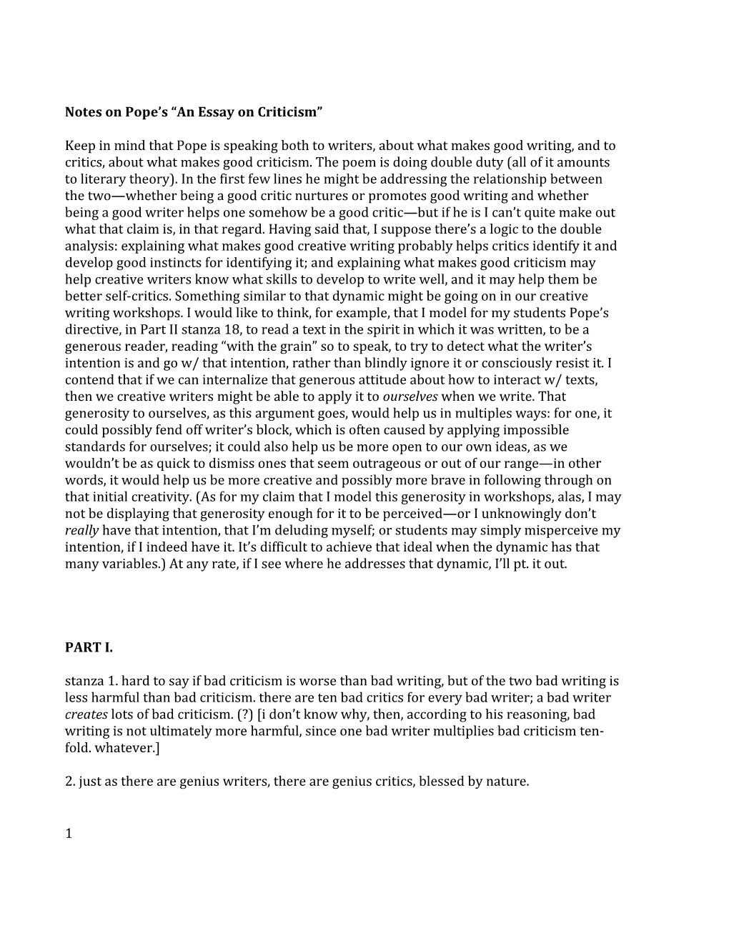 Notes on Pope S an Essay on Criticism